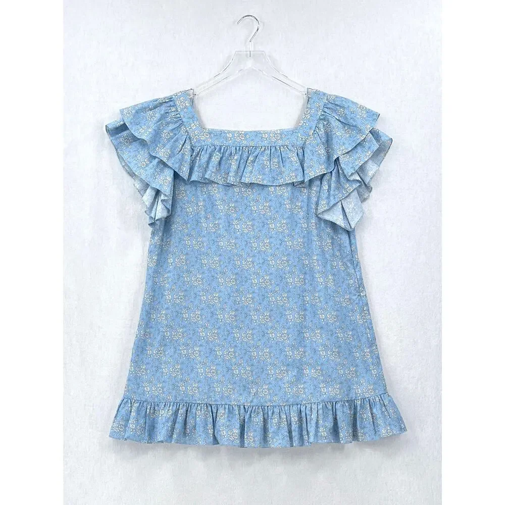 THE VAMPIRES WIFE The Cry Baby Ruffle Dress Womens US 14 Blue Floral Print Mini - Picture 4 of 15